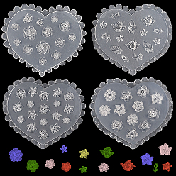 Прозрачный 4шт. 4 стили сердца силиконовые резные формы, шаблоны для дизайна ногтей, DIY маникюрный инструмент для украшения ногтей, цветочным узором, прозрачные, 5.75~59.5x6.7~6.85x0.45~0.8 см, 1 шт / стиль