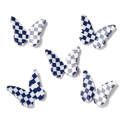 Blue Opaque Resin Cabochons, Two Tone, for DIY Earring Accessories, Butterfly with Chessboard Pattern, Blue, 22.5x27.5~28.5x4~5.5mm