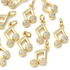 Real 18K Gold Plated SHEGRACE Brass Clear Cubic Zirconia Charms, Musical Note Charms, Cadmium Free & Lead Free & Nickel Free, Real 18K Gold Plated, 12x9.5x2.5mm, Hole: 3.5mm