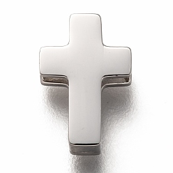Stainless Steel Color Non-Tarnish 304 Stainless Steel Slide Charms, Cross, Stainless Steel Color, 12x8x3.5mm, Hole: 8x1.5mm