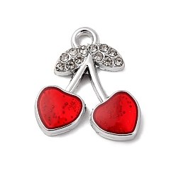 Платина Подвески из вишневого сплава, горный хрусталь и эмали, красные, платина, 18x16.5x3 мм, отверстие : 2 мм
