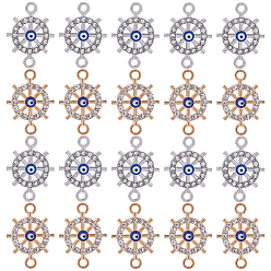 (52) Непрозрачная лаванда 32 шт. 2 цвета сплава, кристаллы и стразы, подвески-коннекторы, с голубой эмалью, Шлем связывает с дурным глазом, платина и светлое золото, 20x15x2.5 мм, отверстие : 1.8 мм, 16 шт / цвет