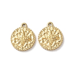 Настоящее золото 14K 304 подвески из нержавеющей стали, , плоский круглый с шармом в виде звезды, реальный 14 k позолоченный, 14.5x12.5x2.5 мм, отверстие : 1.2 мм