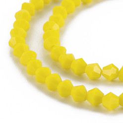 Yellow Opaque Solid Color Glass Beads Strands, Imitation Jade, Faceted, Bicone, Yellow, 4.5x4mm, Hole: 1mm, about 92~96pcs/strand, 13.78~14.37 inch