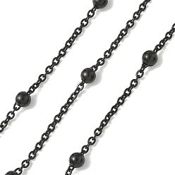 Черный Ионное покрытие (ip) 304 кабельные цепи из нержавеющей стали, спутниковые сети, с круглых бусин, пайки, с катушкой, Плоско-овальные, чёрные, ссылка: 2.3x2x0.5 mm, бусины : 4x4 мм, около 32.81 футов (10 м) / рулон