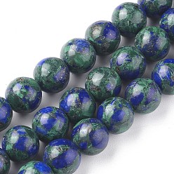 Lapis Lazuli Assembled Synthetic Lapis lazuli and Malachite Beads Strands, Dyed, Round, 10mm, Hole: 1.2mm, about 41pcs/Strand, 16.26 inch(41.3cm)