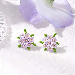 чертополох 304 серьги из нержавеющей стали, со стеклянными бусинами, колпачками из искусственного жемчуга и нейлоновой проволокой, цвет нержавеющей стали, чертополох, 22x21.5 мм