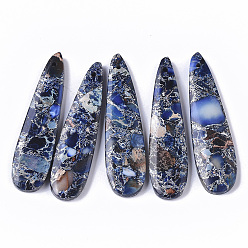 Синий Синтетический регалит / имперская яшма / подвески из яшмы с морскими осадками, окрашенные, слеза, синие, 45x12x4 мм, отверстие : 1.2 мм