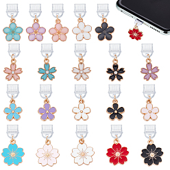 (52) Непрозрачная лаванда 20шт пластиковые мобильные пылезащитные заглушки, цветок, с подвесками из эмали и сплава , разноцветные, 26 мм