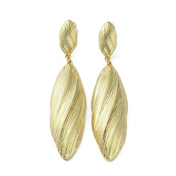 Real 18K Gold Plated Rack Plating Brass Textured Oval Dangle Stud Earrings, Lead Free & Cadmium Free, Real 18K Gold Plated, 81x20mm