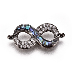 Gunmetal Brass Micro Pave Cubic Zirconia Links, with Abalone Shell/Paua Shell, Infinity, Gunmetal, 10.5x23x3mm, Hole: 1.2mm