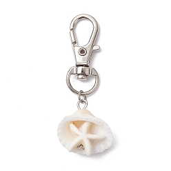 Морская звезда Подвесные украшения из синтетической бирюзы и ракушек, Поворотные застежки-когти-омары для украшения сумок, морская звезда, 54~56 мм