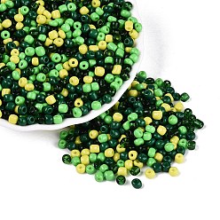 Green Opaque & Transparent Glass Seed Beads, Rondelle, Green, 3.5~4.5x1.5~4.5mm, Hole: 1~1.5mm, about 6050pcs/pound