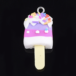 Разноцветный Полимерной глины ручной работы подвески, с железной фурнитурой, лед на палочке, платина, красочный, 35~40x15~18x6~11 мм, отверстие : 2 мм