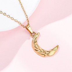 Настоящее золото 18K Текстура луны 304 ожерелья с подвесками из нержавеющей стали, ионное покрытие (ip), реальный 18 k позолоченный, 17.91 дюйм (45.5 см)