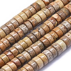 Пейзажный Джаспер Естественного изображения яшмы бисер нитей, колонка, 9~10x5 мм, отверстие : 1.2 мм, около 78 шт / нитка, 15.7 дюйм (40 см)