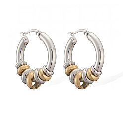 Золотой & Цвет Нержавеющей Стали Два тона 304 из нержавеющей стали кольцо серьги обруча, золотые и нержавеющая сталь цвет, 27x25 мм