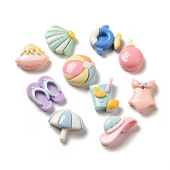 Mixed Color Beach Theme Opaque Resin Decoden Cabochons, Umbralla & Flip Flops & Shell, Mixed Shapes, Mixed Color, 14~22x15~24x5~7mm