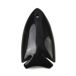 Obsidian Natural Obsidian Pendants, Fish Charms, 39.5x22~23x12~12.5mm, Hole: 2mm