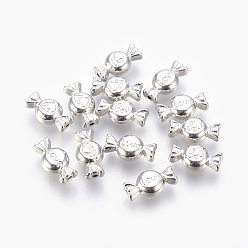 Платина Сплавочные овальные бусины тибетского стиля , на день Святого Валентина, конфеты резные сердце и любовь, платина, без свинца, без кадмия и без никеля, 11x6x3 мм, отверстие : 1 мм