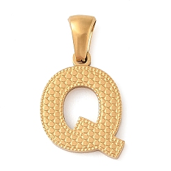 Letter Q Вакуумное покрытие pvd 304 подвески из нержавеющей стали, золотые, буквенное очарование, Буква Q, 17x13x1.5 мм, отверстие : 5x3 мм