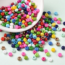 Colorful Opaque Glass Seed Beads, Round Hole, Round, Mixed Color, 4~4.5x2.5~3mm, Hole: 1.2~1.4mm, about 5769pcs/pound