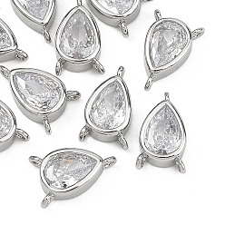 Real Platinum Plated SHEGRACE Brass Pave Clear Cubic Zirconia Teardrop Chandelier Component Links, Cadmium Free & Nickel Free & Lead Free, Long-Lasting Plated, Real Platinum Plated, 9.5x6x23mm, Hole: 1mm