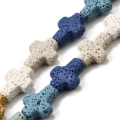 (52) Непрозрачная лаванда Бусы из натуральной лавы, крестик, окрашенные, разноцветные, 18x13x6 мм, отверстие : 1.5 мм, около 23 шт / нитка, 16.14'' (41 см)