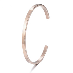 Rose Gold 304 Stainless Steel Cuff Bangles, Minimalist Simple Open Bangles, Rose Gold, Inner Diameter: 2-1/2x2 inch(6.1~6.5x5.1cm)