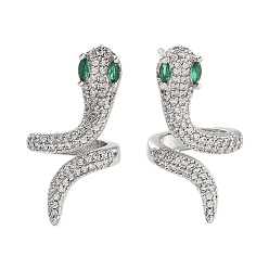 Платина Серьги-гвоздики из латуни с реечным покрытием, с четким кубического циркония, без кадмия и без свинца, долговечный, змея, платина, 23x11.5 мм