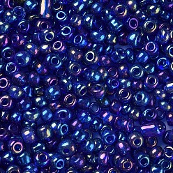 Blue Round Glass Seed Beads, Transparent Colours Rainbow, Round, Blue, 4mm