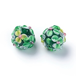 Green Handmade Bumpy Lampwork Beads, Round, Green, 14~15mm, Hole: 1.5~1.6mm