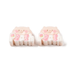 Pink Непрозрачная смола декодирует кабошоны, мультфильм персиковая свинья, розовые, 20.5x23.5x9.5 мм