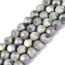 Темный Хаки Нити из непрозрачных стеклянных бусин с эффектом омбре, окрашенные методом гальванического покрытия., круглые, с покрытием AB цвета, граненый(6 граненый), Темный хаки, 8~8.5 мм, отверстие : 1~1.2 мм, около 47~48 шт / нитка, 14.17~14.76 дюйм (36~37.5 см)