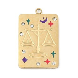 Весы 304 из нержавеющей стали стразы подвески, созвездия тема, золотые, Весы, 27.5x17.5x2 мм, отверстие : 1.8 мм