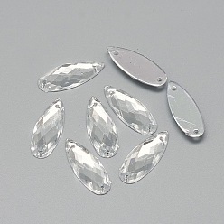 Прозрачный Шить на горный хрусталь, прозрачный акриловый горный хрусталь, два отверстия, аксессуары для одежды, граненые, слеза, прозрачные, 21~21.5x8x3 мм, отверстие : 0.8~1 мм