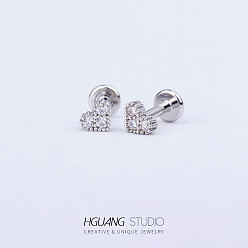 Сердце Серьги-гвоздики из нержавеющей стали с микропаве из прозрачного кубического циркония для женщин и мужчин, плоская серьга сзади, сердце, 6 мм, штифты : 1.2 мм