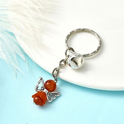 Orange Red Angel Natural Gemstone Kcychain, with Acrylic Pendant and Iron Findings, Orange Red, 7.6cm