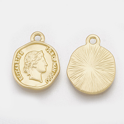 Matte Gold Color Smooth Surface Alloy Coin Pendants, Matte Gold Color, 15.5x12x1.5mm, Hole: 1.4mm