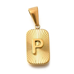 Letter P 304 подвески из нержавеющей стали, прямоугольник с подвеской в виде буквы, реальный 18 k позолоченный, Письмо P, 22x12.5x4 мм, отверстие : 8x4 мм