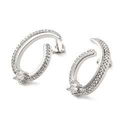 Платина Женские серьги-гвоздики из латуни с микропаве и прозрачным кубическим цирконием, платина, 23.5x16 мм