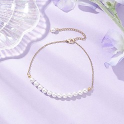 (404) Непрозрачное AB Кислое яблоко Круглые бусины из ракушек и жемчуга, с 304 кабельными цепочками из нержавеющей стали, золотые, цветочный белый, 9-5/8 дюйм (243 мм)