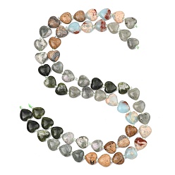 (52) Непрозрачная лаванда Нити из синтетического камня шоушань с градиентным цветом, натурального лабрадорита, яшмы с рисунком, нефрита мира и китайского южного нефрита., сердце, разноцветные, 11.5~12x12~12.5x5.5~6 мм, отверстие : 1 мм, около 29 шт / нитка, 14.80~14.92'' (37.6~37.9 см)