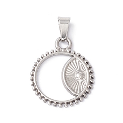 Stainless Steel Color Non-Tarnish 304 Stainless Steel Pendants, Flat Round, Stainless Steel Color, 24x20x1.5mm, Hole: 6.5x3mm