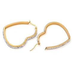 Настоящее золото 18K 304 обруч серьги из нержавеющей стали сердце, с полимерной глиной и горный хрусталь, реальный 18 k позолоченный, 45x38x3.5 мм, штифты : 0.8 мм