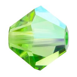 50520 200 Peridot AB Хрустальные бусины preciosa®, чешский хрусталь, биконус(451 69 302 рондель), 50520 200 перидот аб, 3 мм, отверстие : 0.8 мм