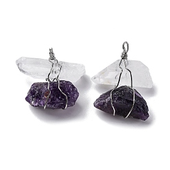 Хрусталь Натуральные кварцевые кристаллы и аметистовые самородки большие подвески, амулеты из медной проволоки, платина, без свинца и без кадмия, 40~52.5x36.5~44.5x17~23.5 мм, отверстие : 4.5 мм
