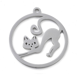 Нержавеющая Сталь Цвет 304 подвески из нержавеющей стали, лазерная резка, кольцо с подвеской в виде кошки, анти-тускнение, цвет нержавеющей стали, 22x20x1 мм, отверстие : 1.5 мм