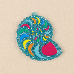 Shell Shape Акриловые подвески на тему океана, с блеском порошок, формы раковины, 34x29x2.5 мм, отверстие : 1.2 мм