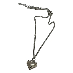 Платина Сплав сердце кулон Фигаро цепи ожерелья для женщин, платина, 15.75 дюйм (40 см)